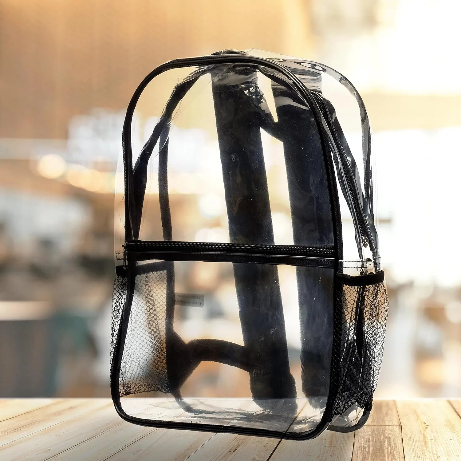 DISCOUNT PROMOS Clear PVC Plastic Backpacks Set of 6, Bulk Pack - Water Resistant, Perfect for Travel, Outdoor - Clear Black