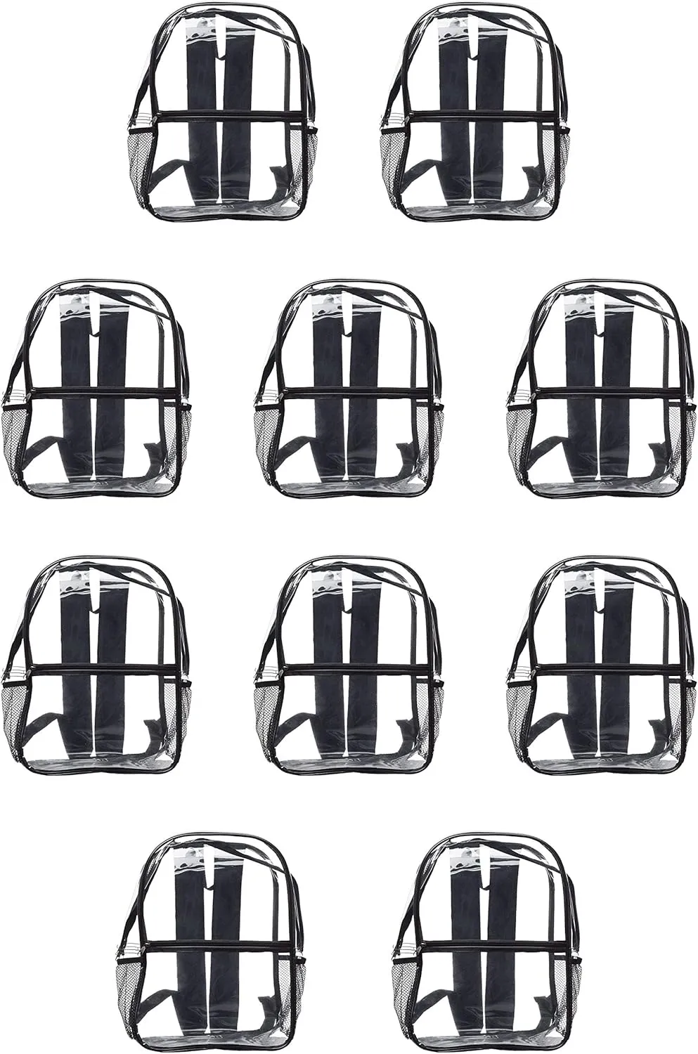 DISCOUNT PROMOS Clear PVC Plastic Backpacks Set of 6, Bulk Pack - Water Resistant, Perfect for Travel, Outdoor - Clear Black
