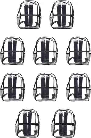 DISCOUNT PROMOS Clear PVC Plastic Backpacks Set of 6, Bulk Pack - Water Resistant, Perfect for Travel, Outdoor - Clear Black