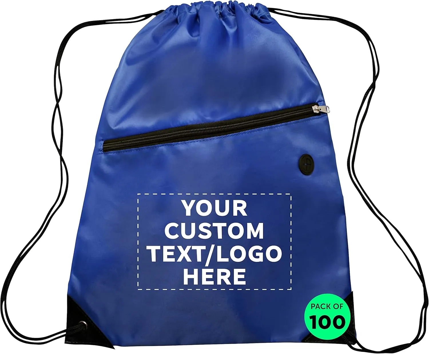DISCOUNT PROMOS Custom Drawstring BackPacks with Pocket Set of 100, Personalized Bulk Pack - Water Resistant, Perfect for Gym, Camping, Beach, Outdoor Sports - Blue