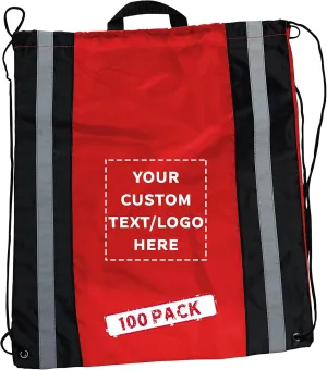 DISCOUNT PROMOS Custom Large Reflector Drawstring Backpacks Set of 100, Personalized Bulk Pack - Bring Everywhere You Go, Perfect for Travellers and Great for Everyday Use - Red