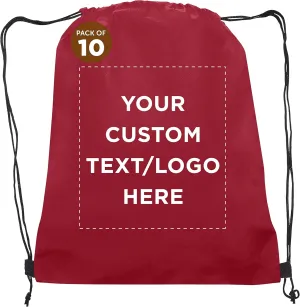 DISCOUNT PROMOS Custom Non-Woven Drawstring Backpacks Set of 10, Personalized Bulk Pack - Bring Everywhere You Go, Great for Travelling, Gym and for Everyday Use - Burgundy
