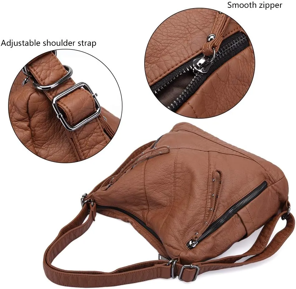 Divick Large Soft Washed Leather Purses and Handbags for Women Hobo Bags Convertible Backpack Purse Shoulder Crossbody Bag