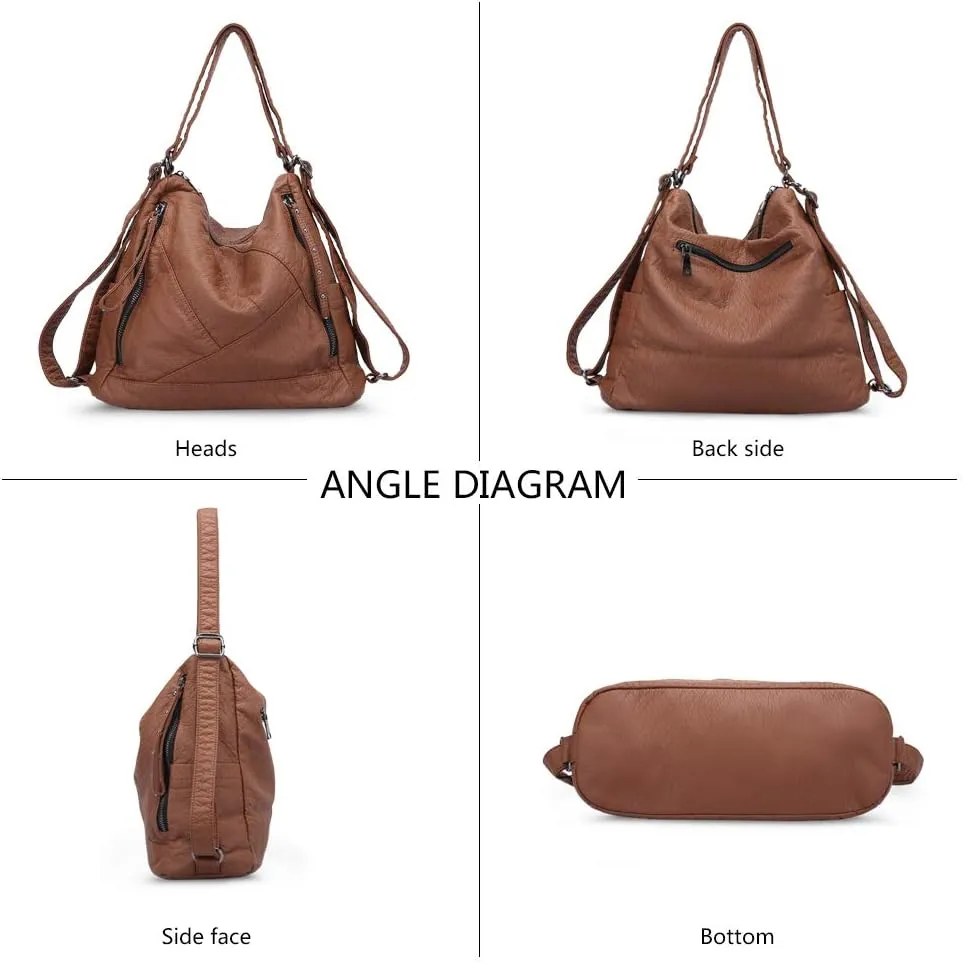 Divick Large Soft Washed Leather Purses and Handbags for Women Hobo Bags Convertible Backpack Purse Shoulder Crossbody Bag