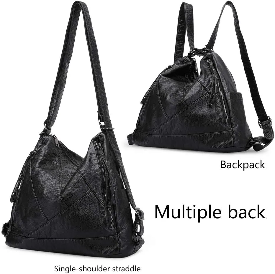 Divick Large Soft Washed Leather Purses and Handbags for Women Hobo Bags Convertible Backpack Purse Shoulder Crossbody Bag