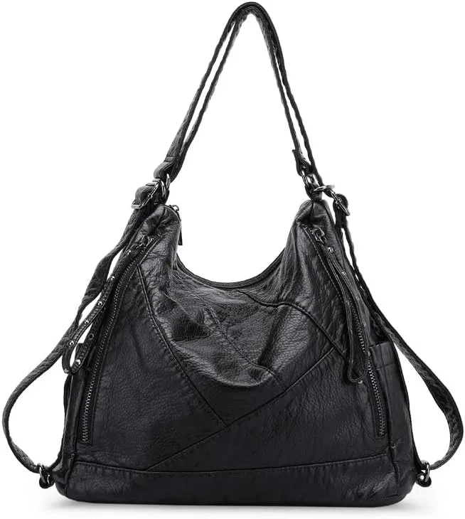 Divick Large Soft Washed Leather Purses and Handbags for Women Hobo Bags Convertible Backpack Purse Shoulder Crossbody Bag