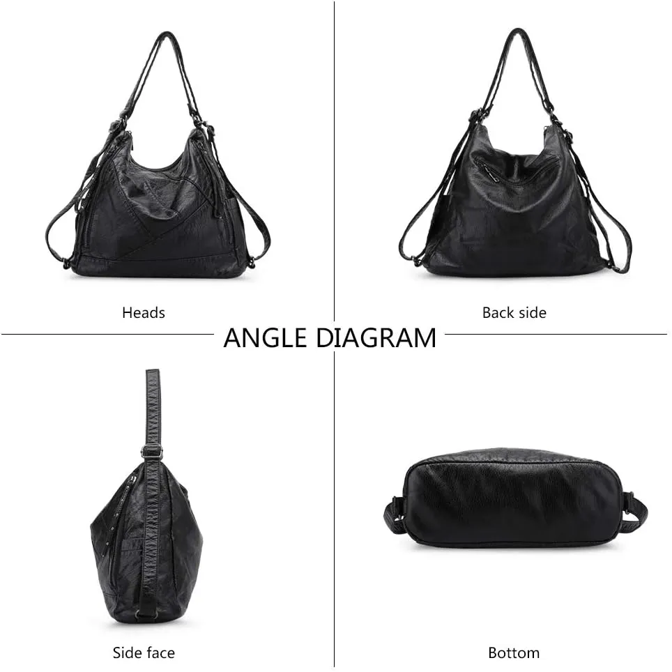 Divick Large Soft Washed Leather Purses and Handbags for Women Hobo Bags Convertible Backpack Purse Shoulder Crossbody Bag
