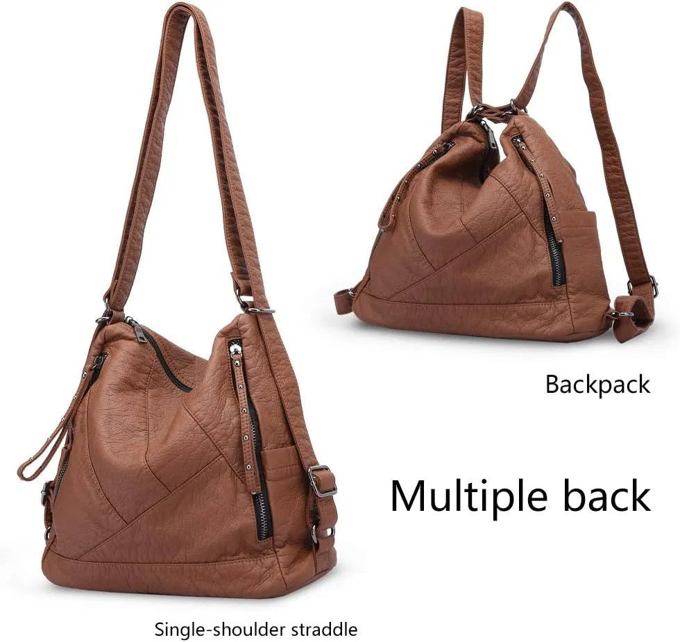 Divick Large Soft Washed Leather Purses and Handbags for Women Hobo Bags Convertible Backpack Purse Shoulder Crossbody Bag