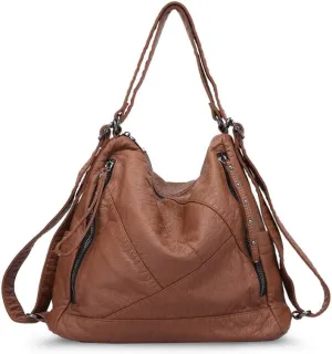 Divick Large Soft Washed Leather Purses and Handbags for Women Hobo Bags Convertible Backpack Purse Shoulder Crossbody Bag