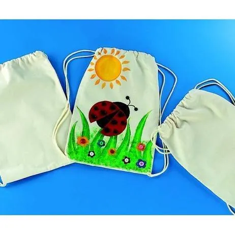 DIY Medium Natural Canvas Drawstring Backpacks (12 Pack)