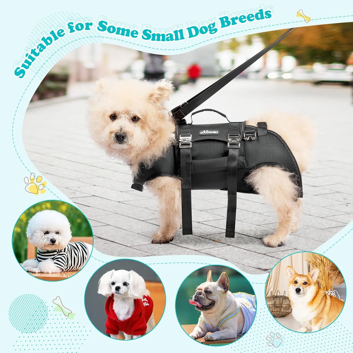 Dog Backpack Carrier for 4.5-7.7 Lbs Small Dogs, Multi-Functional Full Body Dog Carrier Harness for Hiking Cycling, Adjustable Pet Carrier Travel Bag for Puppy