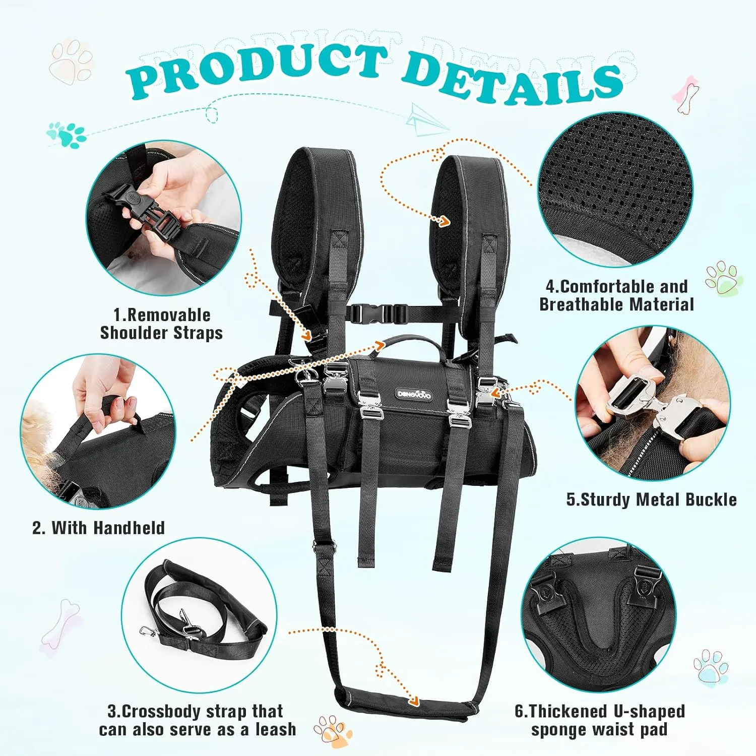 Dog Backpack Carrier for 4.5-7.7 Lbs Small Dogs, Multi-Functional Full Body Dog Carrier Harness for Hiking Cycling, Adjustable Pet Carrier Travel Bag for Puppy