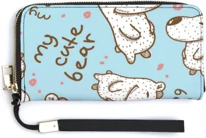 Donnapink Long Clutch Wallet, Long Handbag with Wristlet Strap, PU Leather Zip Purse