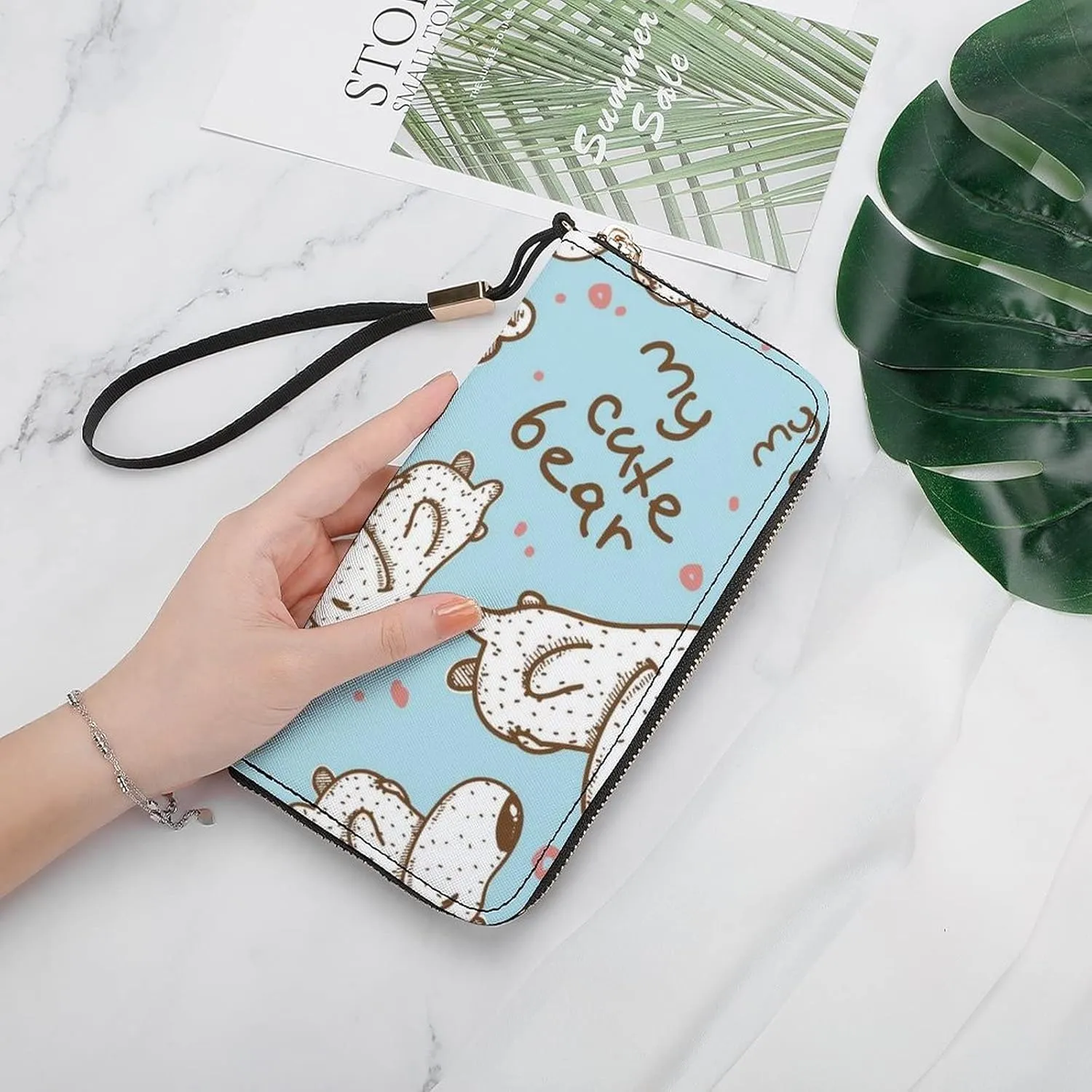Donnapink Long Clutch Wallet, Long Handbag with Wristlet Strap, PU Leather Zip Purse