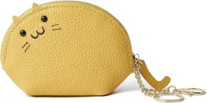 Doris&Jacky Leather Zipper Coin Purse Lovely Cat Design Coin Pouch And Wallet With Keychain (3-Light Yellow)