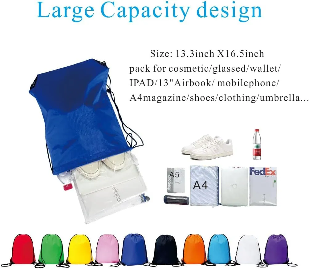 Drawstring Backpack Bulk 24Pcs Draw String Backpack Bags DIY Gym Sports Traveling Yoga Cinch Bag Sackpack Drawstring (royal blue bluenoye)