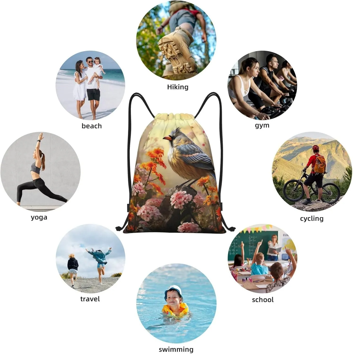 Drawstring Backpack Sackpack Foldable Sparrow Birds Sing Backpack String Bag Sports Gym Bag for Women Men