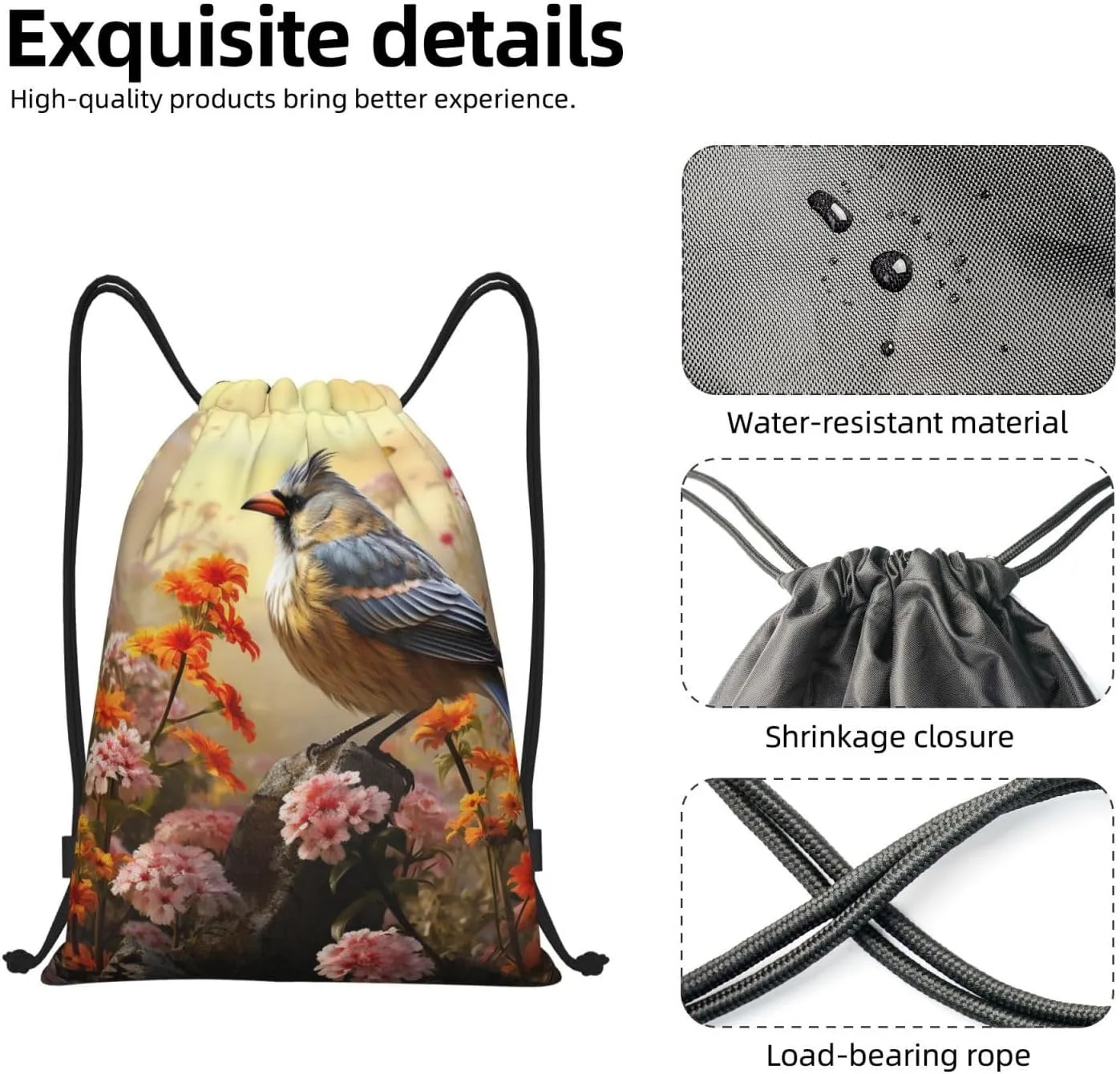 Drawstring Backpack Sackpack Foldable Sparrow Birds Sing Backpack String Bag Sports Gym Bag for Women Men