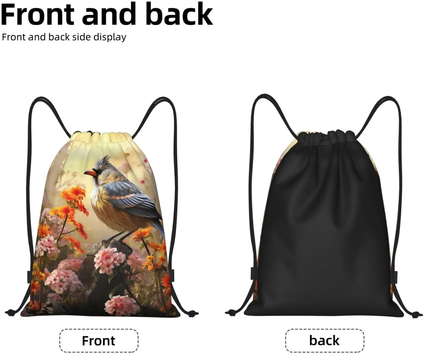 Drawstring Backpack Sackpack Foldable Sparrow Birds Sing Backpack String Bag Sports Gym Bag for Women Men
