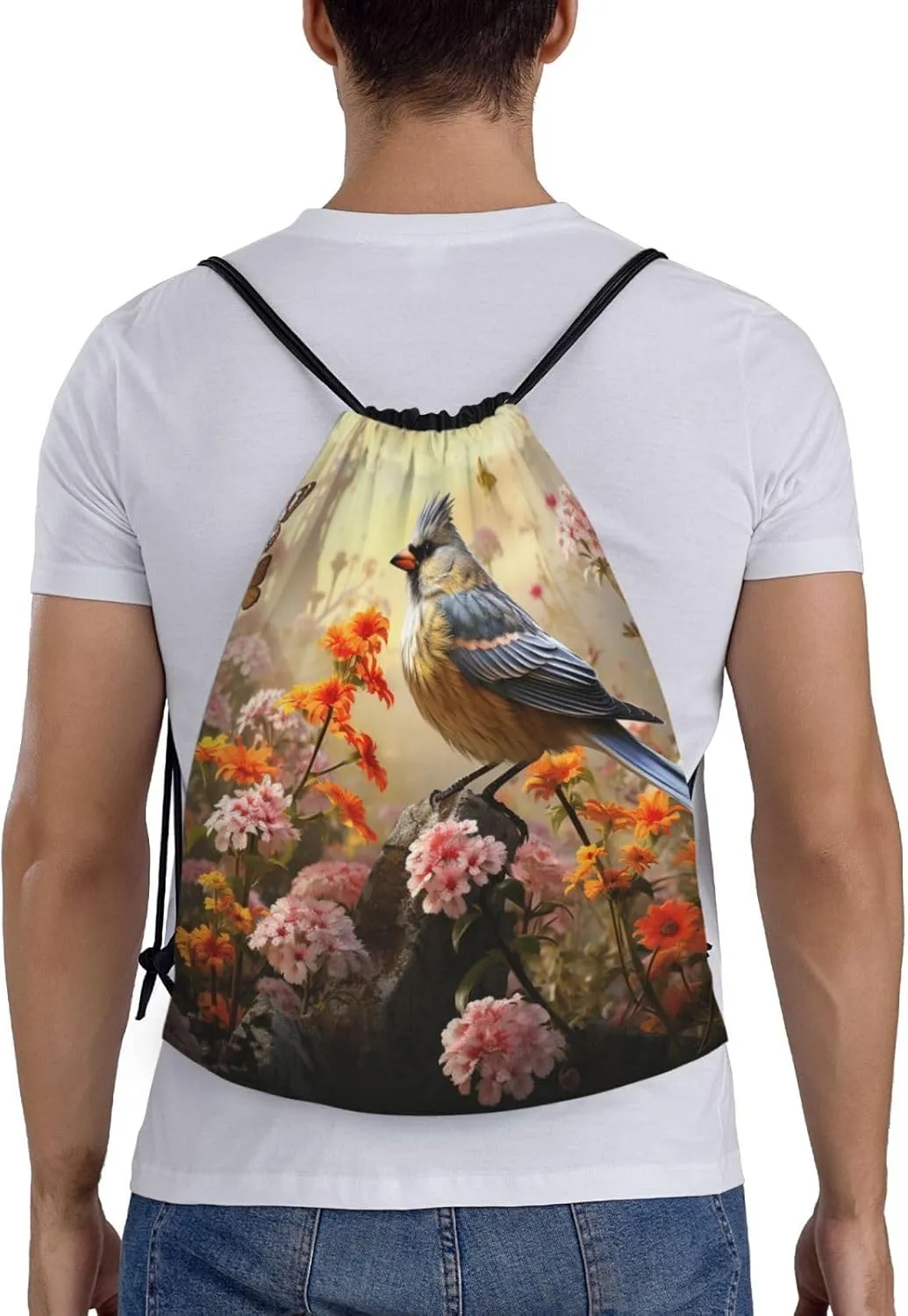 Drawstring Backpack Sackpack Foldable Sparrow Birds Sing Backpack String Bag Sports Gym Bag for Women Men
