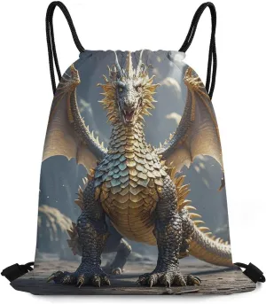 Drawstring Backpack Sports Gym Bag Golden Dragon Drawstring Bags for Gym Sports Yoga Travel