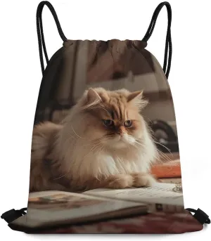 Drawstring Backpack Sports Gym Bag Learning Cat Drawstring Bags for Gym Sports Yoga Travel