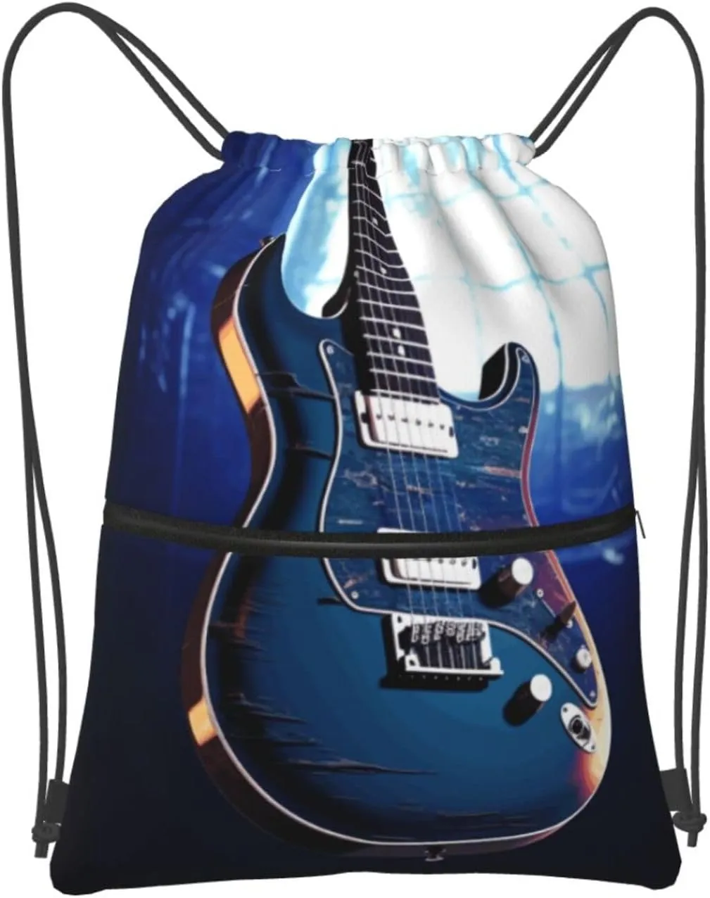 Drawstring Backpack Sports Gym Bags Blue Guitar Drawstring Bags for Men Women Beach Bag String Bag
