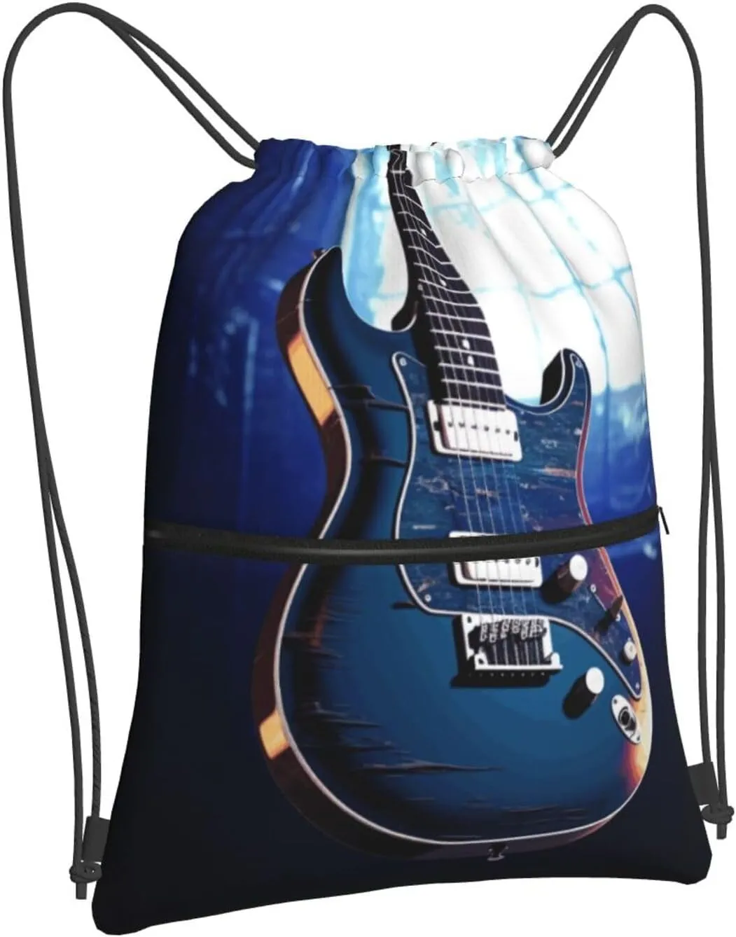 Drawstring Backpack Sports Gym Bags Blue Guitar Drawstring Bags for Men Women Beach Bag String Bag