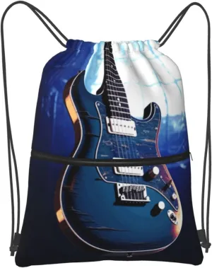 Drawstring Backpack Sports Gym Bags Blue Guitar Drawstring Bags for Men Women Beach Bag String Bag