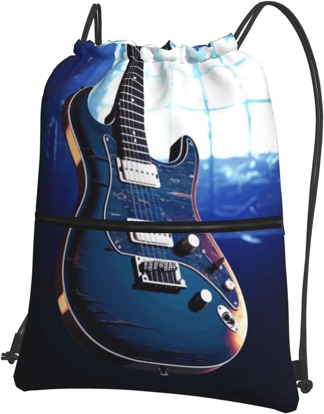 Drawstring Backpack Sports Gym Bags Blue Guitar Drawstring Bags for Men Women Beach Bag String Bag
