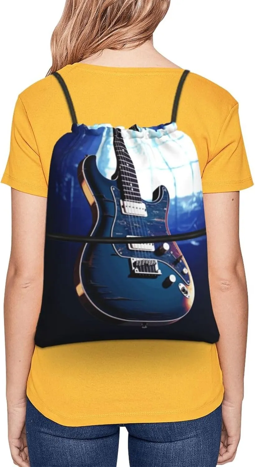 Drawstring Backpack Sports Gym Bags Blue Guitar Drawstring Bags for Men Women Beach Bag String Bag