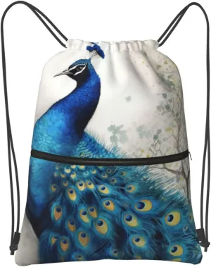 Drawstring Backpack Sports Gym Bags Blue Peacock Drawstring Bags for Men Women Beach Bag String Bag