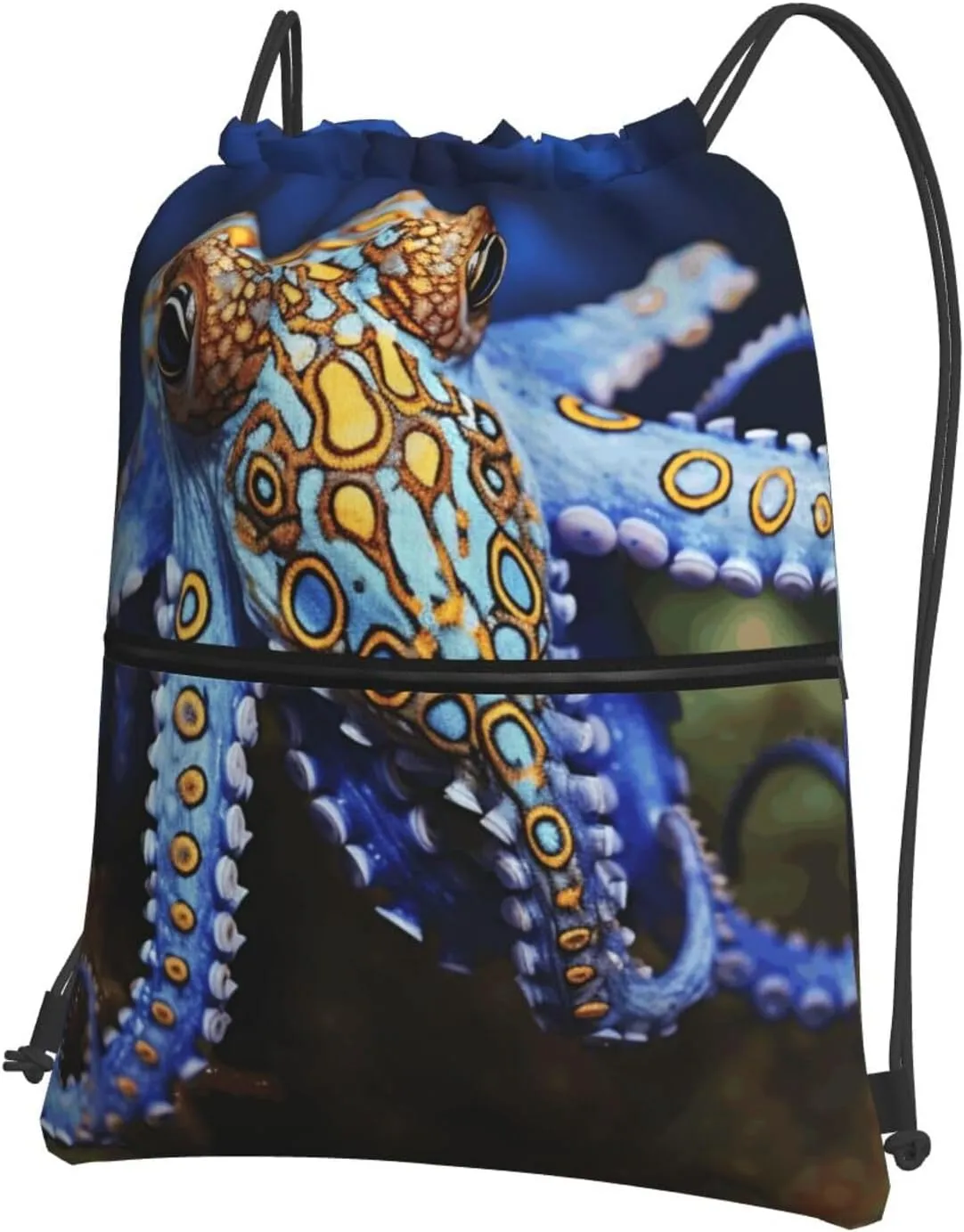 Drawstring Backpack Sports Gym Bags Blue Ringed Octopus Drawstring Bags for Men Women Beach Bag String Bag