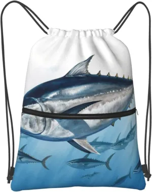 Drawstring Backpack Sports Gym Bags Bluefin Tuna Thunnus Drawstring Bags for Men Women Beach Bag String Bag