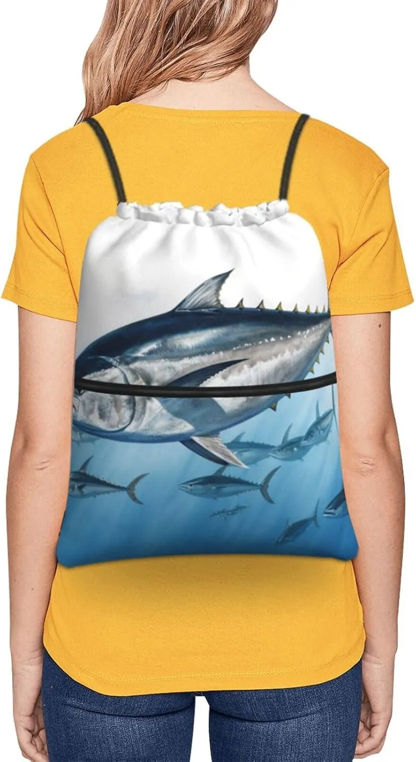 Drawstring Backpack Sports Gym Bags Bluefin Tuna Thunnus Drawstring Bags for Men Women Beach Bag String Bag