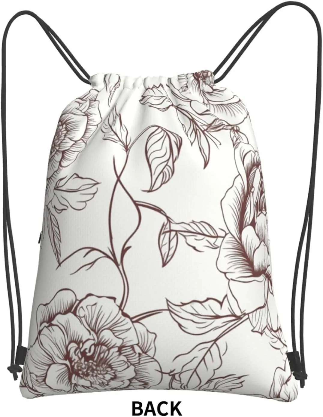 Drawstring Backpack Sports Gym Bags Line Floral Rose Flowers Design Drawstring Bags for Men Women Beach Bag String Bag
