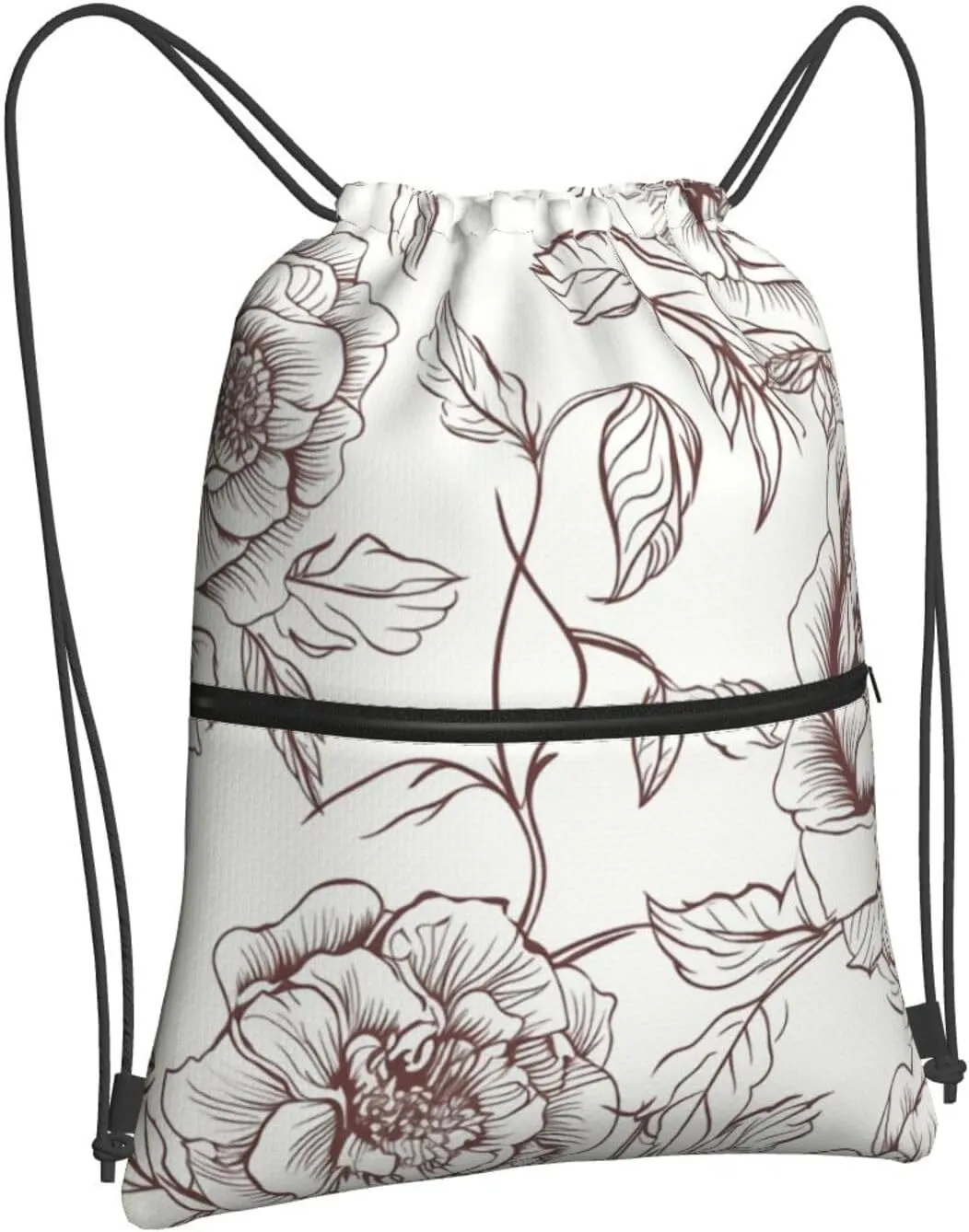 Drawstring Backpack Sports Gym Bags Line Floral Rose Flowers Design Drawstring Bags for Men Women Beach Bag String Bag