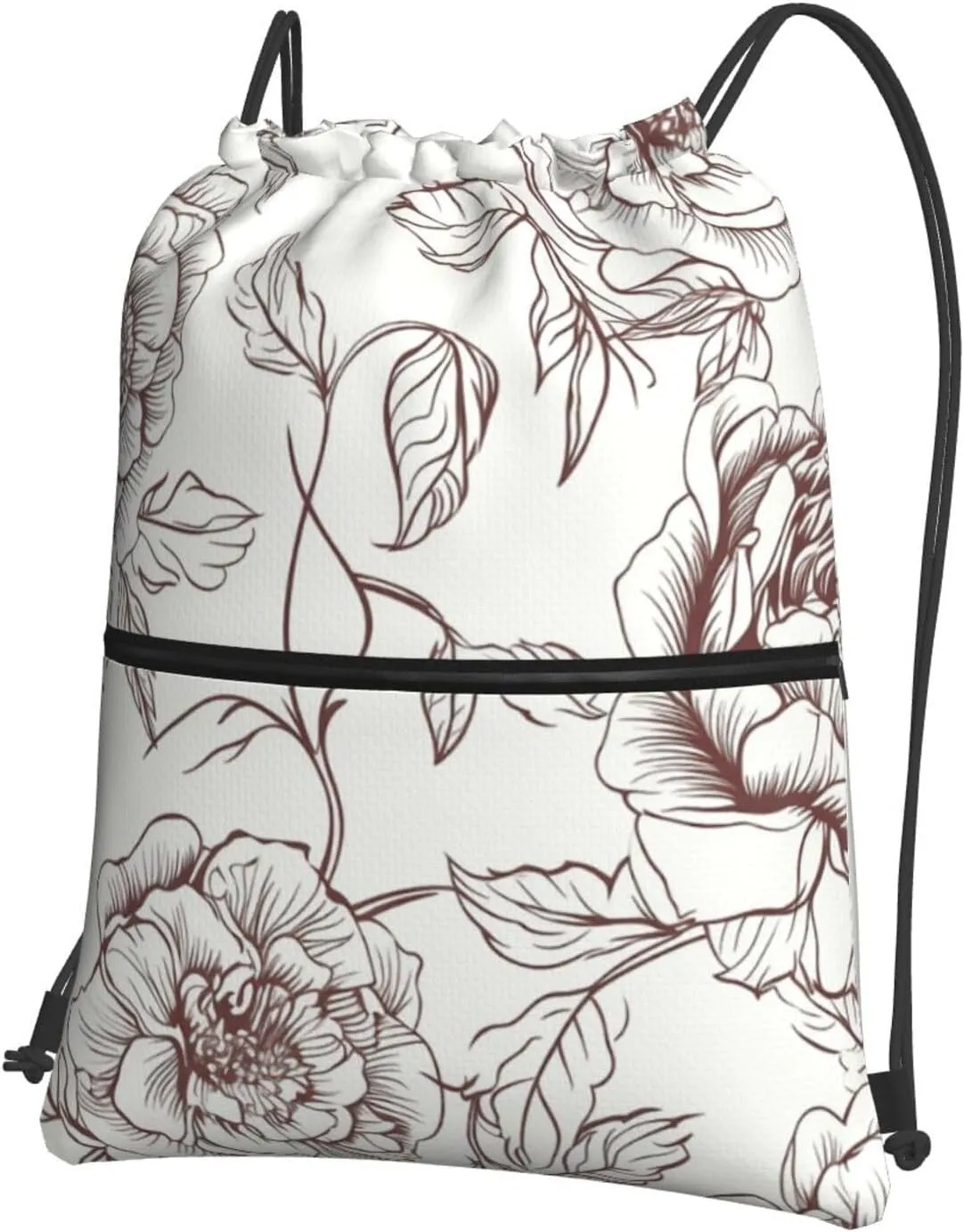 Drawstring Backpack Sports Gym Bags Line Floral Rose Flowers Design Drawstring Bags for Men Women Beach Bag String Bag