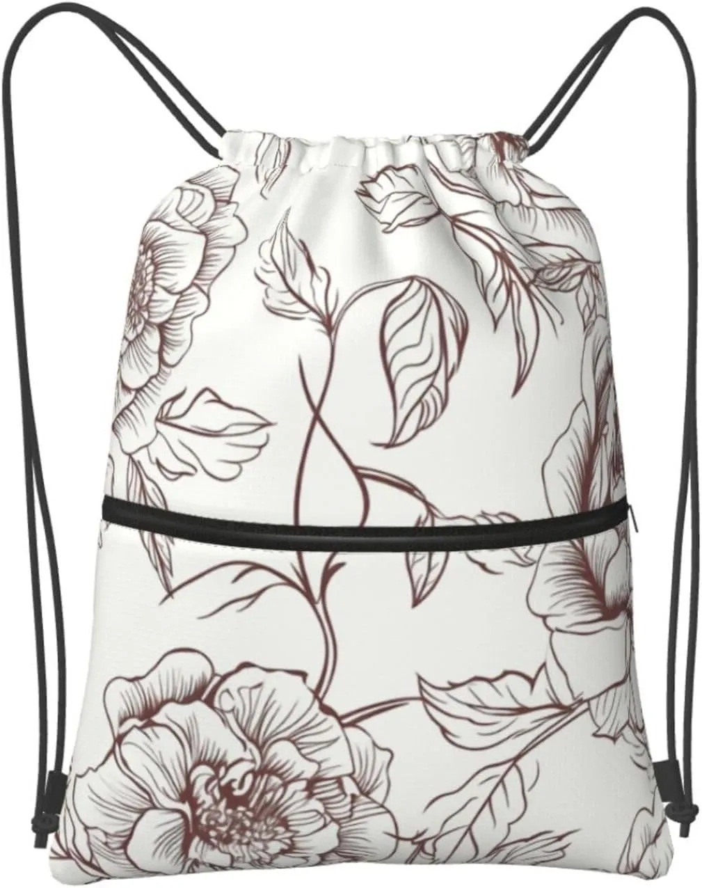 Drawstring Backpack Sports Gym Bags Line Floral Rose Flowers Design Drawstring Bags for Men Women Beach Bag String Bag