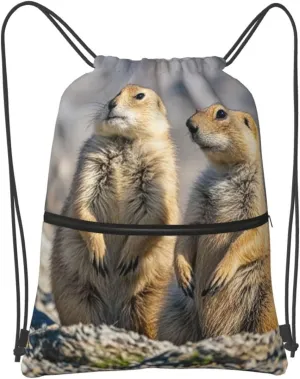 Drawstring Backpack Sports Gym Bags Two Prairie Dogs Drawstring Bags for Men Women Beach Bag String Bag