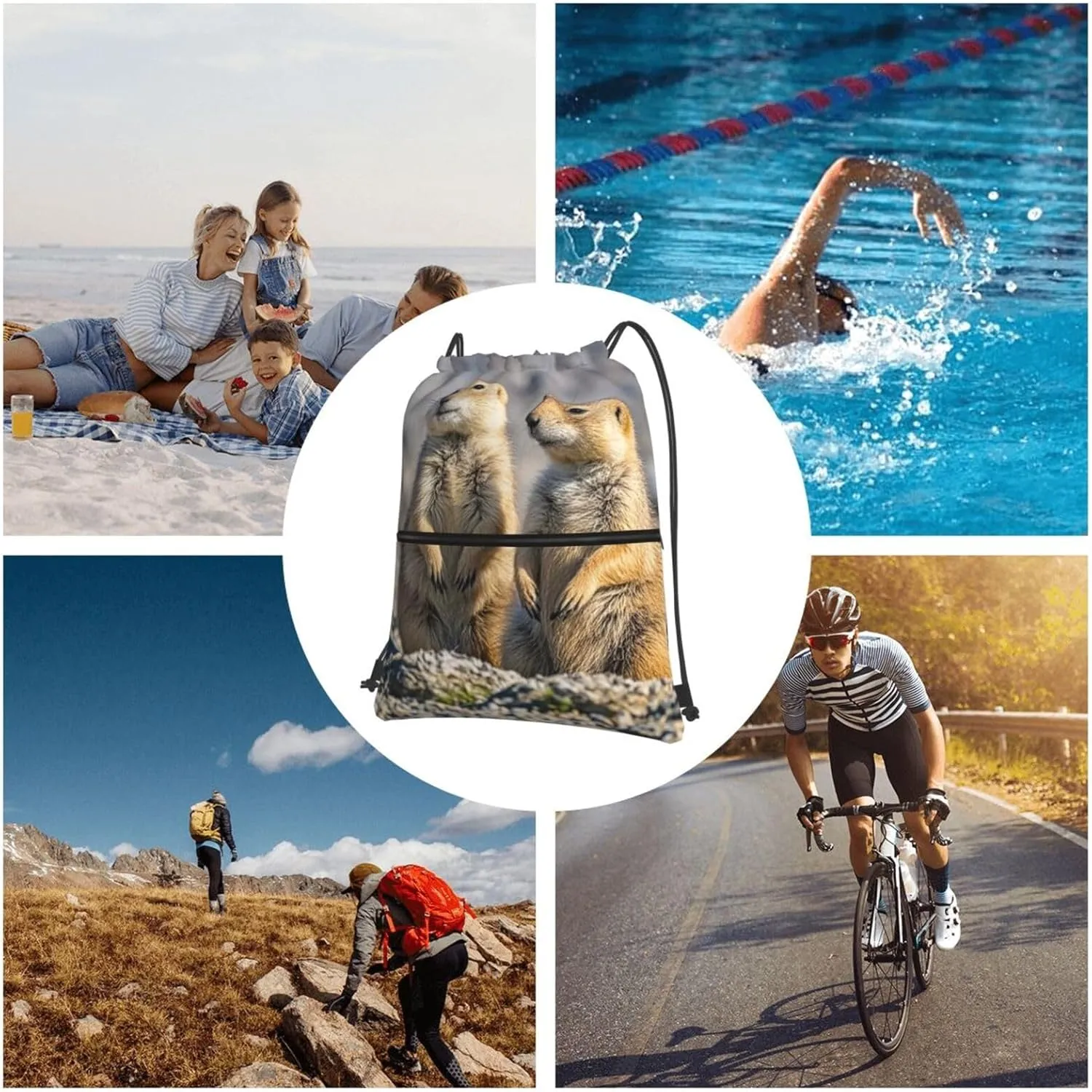 Drawstring Backpack Sports Gym Bags Two Prairie Dogs Drawstring Bags for Men Women Beach Bag String Bag