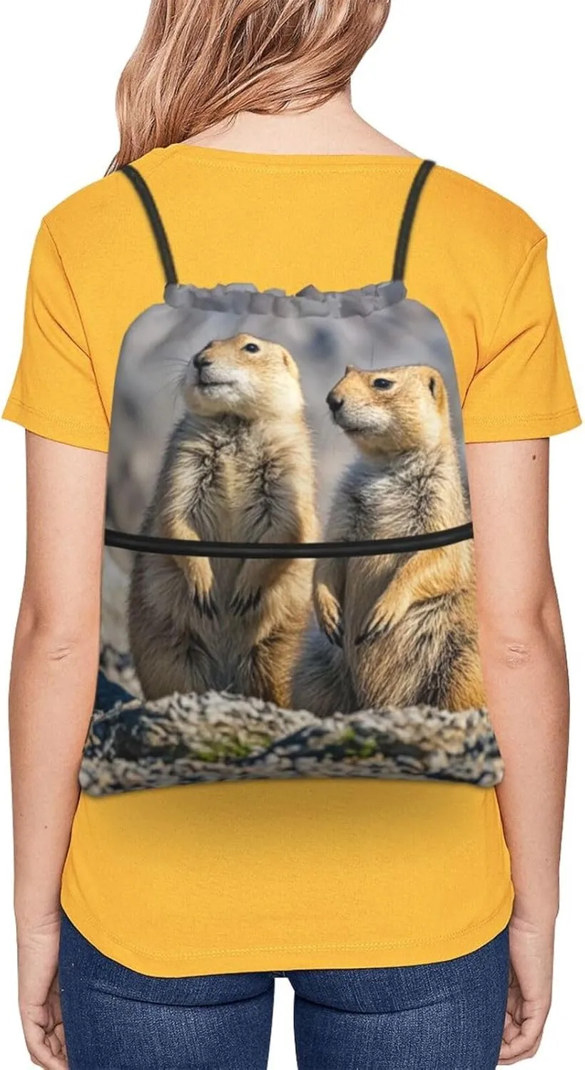 Drawstring Backpack Sports Gym Bags Two Prairie Dogs Drawstring Bags for Men Women Beach Bag String Bag