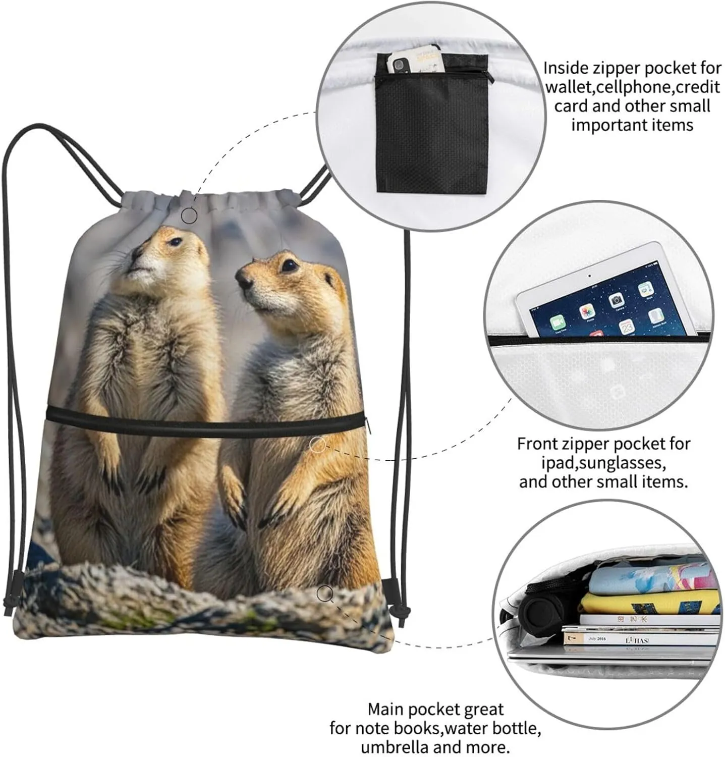 Drawstring Backpack Sports Gym Bags Two Prairie Dogs Drawstring Bags for Men Women Beach Bag String Bag