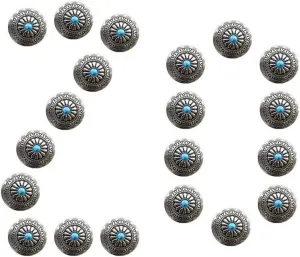 Duolai 20pcs Faux Turquoise Carved Lace Purses Leather Decorative Conchos Buttons Metal Stud Screw Back Rivet Personality Handmade Leather Product Accessories, silver