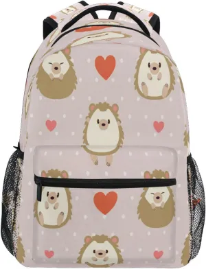 Dussdil Cute Hedgehog Pink Hears Kid's Backpack Boys Girls Backpacks 16 inch Casual Daypack Back Pack Bag with Adjustable Shoulder Strap Zipper Travel Bags
