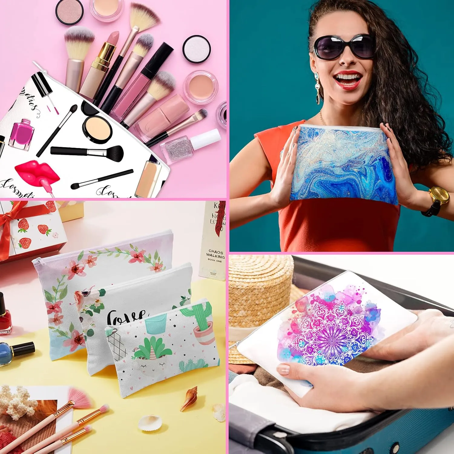Eccliy 70 Pieces Sublimation Blank Canvas Makeup Bags Bulk Blank DIY Heat Transfer Cosmetic Makeup Bags Canvas Pen Case Pencil Bags Sublimation Pouch with Zipper(4.33 x 7.09 Inch,White)