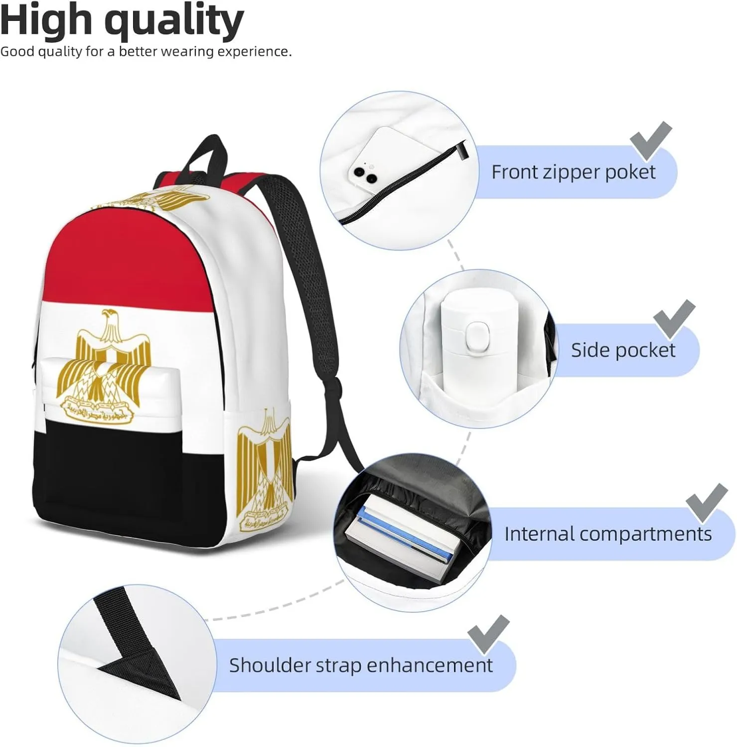 Egyptian flag print Backpack Travel Backpacks for Women Men College Backpack Computer Bag for Travel