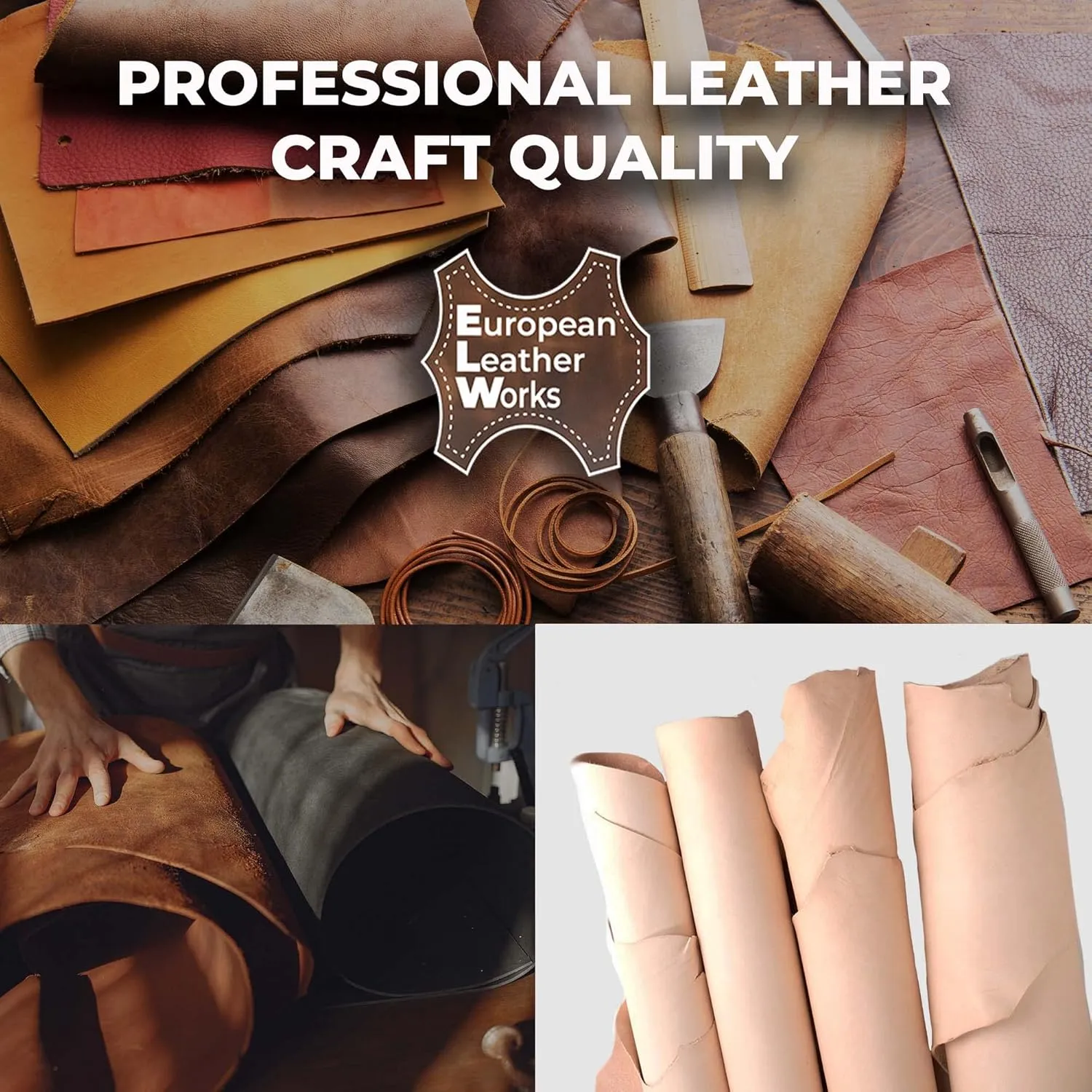 ELW 2-3 oz (1-1.4mm) Thickness Weight 12"x24" Vegetable Tanned Leather Cowhide Grade AB Full Grain Leather for Tooling, Carving, Engraving, Molding, Embossing, Stamping, & Dyeing