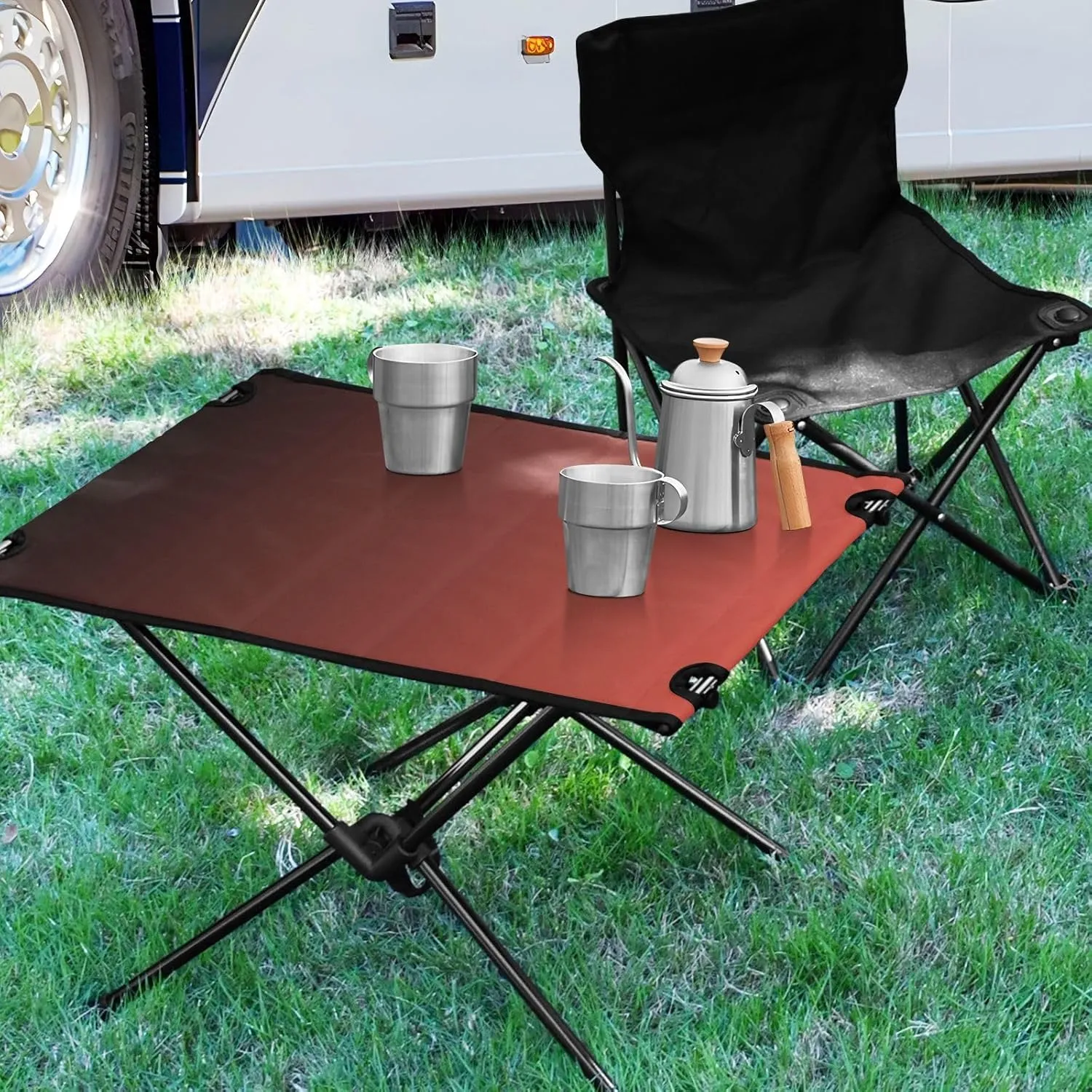 Emelivor Black Red Gradient Folding Camping Table Portable Beach Table with Carry Bag Small Foldable Table for Camping Outdoor Picnic Travel Cooking