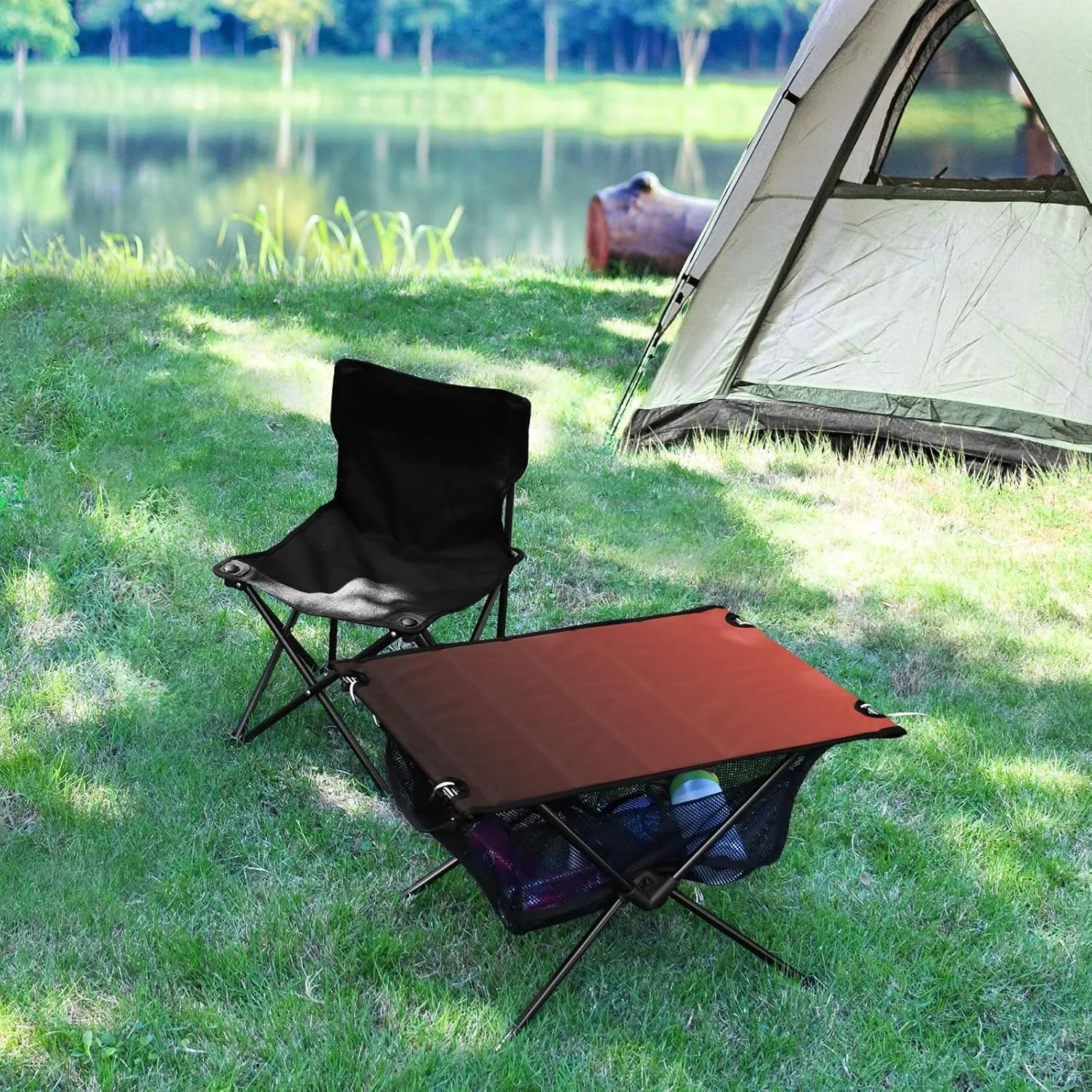 Emelivor Black Red Gradient Folding Camping Table Portable Beach Table with Carry Bag Small Foldable Table for Camping Outdoor Picnic Travel Cooking